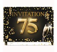 Edition Colibri Cartes d'invitation pour le 75e anniversaire, lot de 10, format A6, ensemble de cartes, à remplir, invitation, jubilé, fête, noir, or