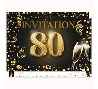Edition Colibri Cartes d'invitation pour le 80e anniversaire, lot de 10, format A6, ensemble de cartes, à remplir, invitation, jubilé, fête, noir, or