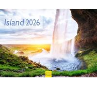 Edition Seidel Calendrier mural Islande 2026 - Format A3 - Pour l'Europe - Scandinavie - Nature - Montagnes - Geyser, Fjords - Cascade - Chevaux islandais