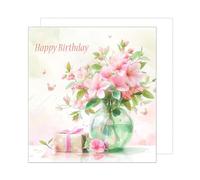 Edition Seidel Carte d'anniversaire carrée de qualité supérieure avec enveloppe. Carte de vœux Happy Birthday pour femme maman petite amie motif fleurs et vase (GQ202 SW024)