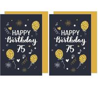 Edition Seidel Carte de vœux de qualité supérieure pour 75e anniversaire avec enveloppe. Carte de vœux Happy Birthday homme femme (GZ346-75 SW023) (Lot de 2)