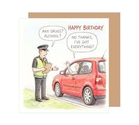 Edition Seidel Premium Carte d'anniversaire carrée avec enveloppe. Carte de vœux anglaise Happy Birthday pour Hommes Amis Père Contrôle routier Voiture Humour (GQ626 SW026)