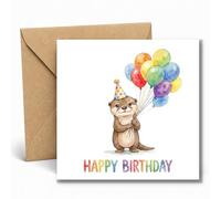 Edition Seidel Premium Carte d'anniversaire carrée avec enveloppe. Carte de vœux Joyeux anniversaire pour enfant fille garçon loutre ballons mignon (GQ710 SW026)