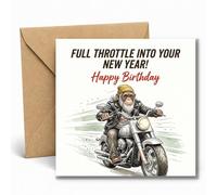 Edition Seidel Premium Carte d'anniversaire carrée avec enveloppe. Carte de vœux Joyeux anniversaire pour hommes ami singe motard moto drôle (GQ716 SW026)