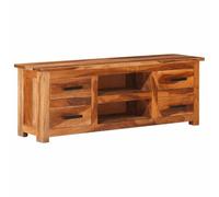 EDNRSOG Meuble TV en bois massif 110 x 30 x 40 cm, meuble bas avec 4 tiroirs et 2 étagères, buffet fait à la main pour appareils multimédias, déjà monté