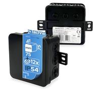 EDO Boîte de Dérivation IP54 Hermétique 75x75x41 mm Noire, 12 Entrées | 12 Entrées - Flexible et Sans Halogène - Boîte de Jonction avec Sorties et Fermeture à Clip Intérieur et Extérieur