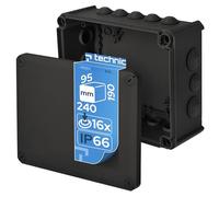 EDO Boîte de Dérivation IP66 Étanche 240x190x95 mm Noire - Résistante aux UV et sans Halogène - Boîte de Jonction avec Presse-étoupes et Couvercle à Vis Intérieur et Extérieur