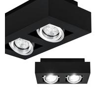 EDO Carré Spot de Plafond GU10 OSMIN RIM 2 Spots Blanc/Argenté - Plafonnier en Saillie - Lampe Double avec Anneau Interchangeable et Orientable -Éclairage Moderne pour Salon, Chambre, Cuisine