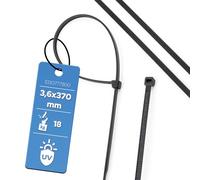 EDO Colliers de Serrage Autobloquants 3,6x370mm Noir 100 Pièces- Attache Câble Nylon PA66, Résistance 18kg,UL94 V2,Sans Halogène, Résistants aux UV- Pour Câbles, Électricité, Auto, Jardin & Bricolage