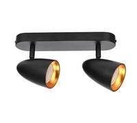 EDO OVO 2 Plafonnier double spot LED noir doré IP20 GU10 2 ampoules rotatives GU10 230 V pour salon, anneau doré EDO777239