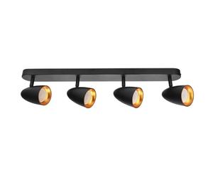 EDO Plafonnier à 4 points OVO 4 LED noir doré IP20 GU10 4 points, réflecteur GU10 rotatif, spot, 230 V, pour salon, Goldring EDO777243