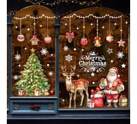 Edonkvi Stickers Noel Fenetre 86 PCS, Autocollant Vitre Electrostatique XXL Decoration Interieur Maison, Reutilisable Deco Vitrophanie Flocon de Neige Grand Format, Aquarelle PVC Arbre de Noël Renne