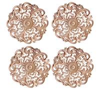 EdorRo 4 PièCes en Bois Sculpté Onlay Applique Applique en Bois Non Peint Vintage Style EuropéEn Autocollant Sculpté pour la DéCoration de Meubles