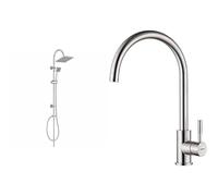 Edouard Rousseau - Colonne de Douche Soto - Tête de Douche Orientable & GRIFEMA G4008, Robinet de Cuisine ColdStart, Mitigeur Chaud et Froid à Poignée Unique, Rotation à 360°, Sortie d'Eau