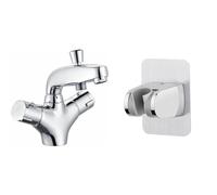 Edouard Rousseau - Mitigeur Thermostatique Bain-Douche Volga 2 - Remplissage Rapide & Ibergrif M20405, support de pommeau de douche sans perçage adhésif 3M - support de douche réglable (45°)