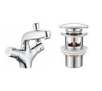 Edouard Rousseau - Mitigeur Thermostatique Bain-Douche Volga 2 - Remplissage Rapide & IBERGRIF M20502 vidage Salle de Bain, Bonde de Lavabo Pop Up, Chromé, Argent
