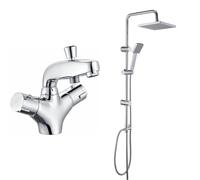 Edouard Rousseau - Mitigeur Thermostatique Bain-Douche Volga 2 - Remplissage Rapide & JOHO Colonne de Douche Chromé Ensemble de douche en acier inoxydable avec pommeau de douche en ABS
