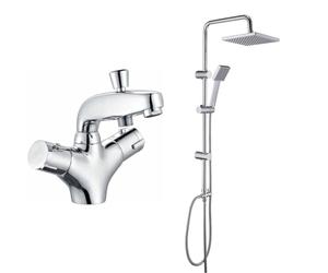 Edouard Rousseau - Mitigeur Thermostatique Bain-Douche Volga 2 - Remplissage Rapide & JOHO Colonne de Douche Chromé Ensemble de douche en acier inoxydable avec pommeau de douche en ABS