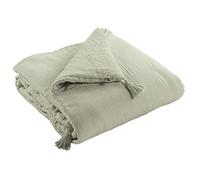 Edredon - Couverture - Dessus de lit - Bout de lit - avec 4 Pompons - Certifié Oeko-Tex - Gaze de Coton - 150 x 150 cm Gaia Coloris Vert d'eau