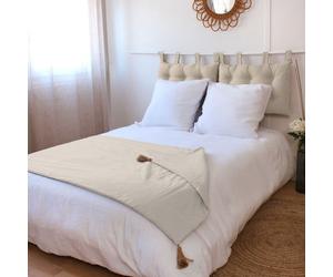 Edredon - ENJOY HOME - 90 x 190 cm - 100% Coton - Finition Pompons - Coloris Ecru