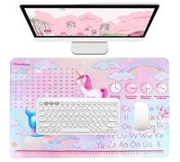 Éducatif Sous-Main Pour Enfant, 40X60Cm Sous-Main Pour Fille Avec Thème Licorne, Grand Tapis De Bureau Avec Abc, Heure, Table De M