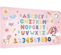 Éducatif Sous-main pour Enfant 40x70cm - Tapis de Bureau Imperméable - Tapis de Protection Antidérapant - Cuir PU Double Face effaçable facile à nettoyer - pour Devoirs, Dessin (Licorne ABC)
