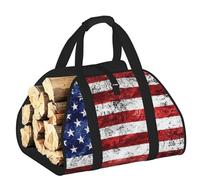EdWal Sac de transport de bûches avec côtés ouverts et porte-bûches en bois imprimé drapeau américain Indépendance 4 juillet pour cheminée, sac fourre-tout, accessoire de cheminée