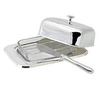 Beurrier Mista 13x18 cm, H 8 cm, pour 250 g de beurre, insert en verre, argenté noble, avec couteau à beurre