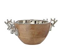 EDZARD Bol en bois Cerf manguier avec poignées de cerf, aluminium nickelé, longueur 30 cm, largeur 20 cm, bol snack, bol décoratif