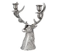 EDZARD Bougeoir Cerf Ramure, Hauteur 33 cm, Aluminium nickelé, pour 2 Bougies piliers