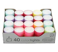 EDZARD Colorlights, 40 bougules blanches dans des coques en plastique coloré, (⌀ 38 mm, H 24 mm), durée de combustion 8 h, sans parfum - Bougies thé colorées