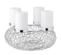 EDZARD Couronne de l'Avent Milano (Ø 34 cm), Acier Inoxydable nickelé | argenté, pour bougies pilier Ø 8 cm, motif branches, idéal avec les photophores Cornelius, centre de table, bougeoir