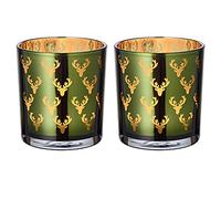 EDZARD Dirk Lot de 2 photophores en Verre Vert cerf Hauteur 8 cm