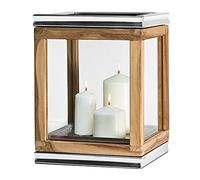EDZARD Lanterne Dubai, Teck, Acier Inoxydable nickelé, Hauteur 34 cm, Base 26 x 26 cm, Poids 4,4 kg - Lanterne de Jardin Haut de Gamme en Bois, photophore, décoration de Jardin