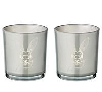 EDZARD Lot de 2 photophores en Verre Motif Lapin, Hauteur 8 cm, diamètre 7 cm, décoration pour Pâques (2 pièces Gris)