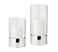 EDZARD lot de 2 photophores Granada (H 15 cm et 20 cm, ø 9 cm) verre monobloc, pied aspect argenté, sans métal, verre fin, pour bougies d'un diamètre maximal de 8 cm