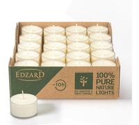 EDZARD Lot de 40 bougies chauffe-plat, blanches, cire de colza, coque en plastique transparent, durée de combustion : environ 7 h