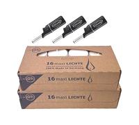 Edzard Maxilights Wenzel Lot de 32 maxi bougies chauffe-plat, blanc, coque en plastique transparent, ø 54 mm, sans parfum, plus 3 mini briquets de 11 cm de long