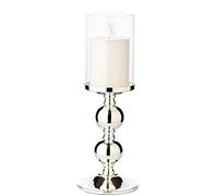 EDZARD Photophore Bamboo (H 34 cm), argenté, avec Verre | résistant à la ternissure, sans polissage, cylindre ouvert en bas, ne retient pas la cire, pour bougies pilier jusqu'à Ø 8 cm