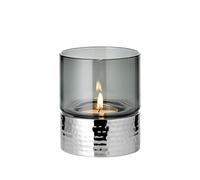 EDZARD Photophore Cosmo (Hauteur 13 cm), Verre foncé, martelé, Acier Inoxydable Poli Miroir, Parfait pour Les Bougies Chauffe-Plat Maxi, Argenté