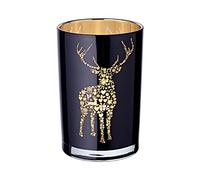EDZARD Photophore en Verre Fancy - Hauteur : 18 cm - Diamètre : 12 cm - Extérieur Noir - Intérieur doré - Photophore avec Motif de cerf