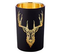 EDZARD Photophore en Verre, pour Bougie, Chauffe-Plat, Motif de cerf, extérieur en Noir et intérieur doré, Hauteur : 18 cm, diamètre : 11,5 cm