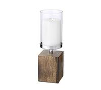 EDZARD Photophore Meo (Hauteur 16,5 cm), Acier Inoxydable nickelé, Socle en Bois, pour Bougies jusqu'à Ø 9 cm