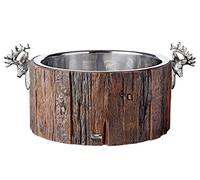 EDZARD Seau à champagne Kennington (Ø 47 cm, H 24 cm), acier et teck | Refroidisseur de bouteille de vin pour 6 bouteilles, avec têtes de cerf, seau à vin, glaçons