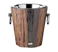 EDZARD Seau à vin Providence (H 28 cm, Ø 27 cm), acier inoxydable et bois | Refroidisseur de bouteille de vin pour 1 bouteille, seau à champagne, accessoires de bar