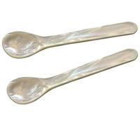 EDZARD Set de 2 cuillères à œufs ou caviar, nacre de rivière (pas de perle de culture!), fait main de haute qualité, longueur env. 11 cm, bordures arrondis, in oîte stable