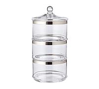 EDZARD Vigo Boîte à bonbons en verre à 3 étages, empilable, avec couvercle, en cristal soufflé à la bouche avec bord platine, diamètre extérieur 19,5 cm, diamètre intérieur 17,5 cm, bonbonnière