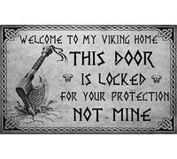 eedee Plaque en étain créative « Welcome to My Viking Home » - Décoration murale vintage - Art rétro - Décoration amusante pour maison, bar, pub, café, ferme - 20,3 x 30,5 cm