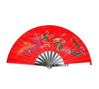 EEfpxwtz Éventail de Tai Chi Kung Fu en acier inoxydable et nylon | Multicolore : Performance, Danse, Entraînement, Sport, Décoration(Red - Dragon and Phoenix Pattern)