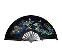EEfpxwtz Éventail de Tai Chi Kung Fu en acier inoxydable et nylon | Multicolore : Performance, Danse, Entraînement, Sport, Décoration(Black - Dragon and Phoenix Pattern)
